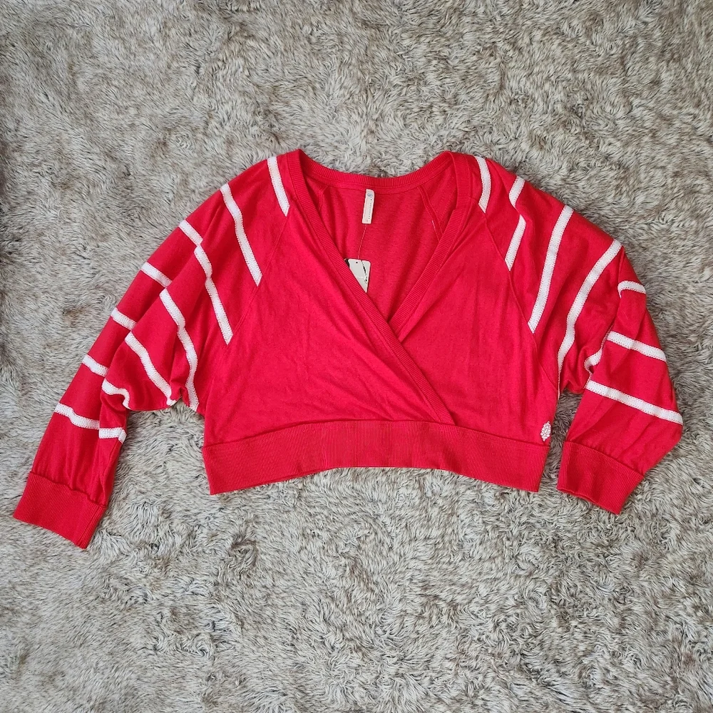 Free People FP Movement Aerial Long Sleeve Top Red & White Women's‎ Size Large